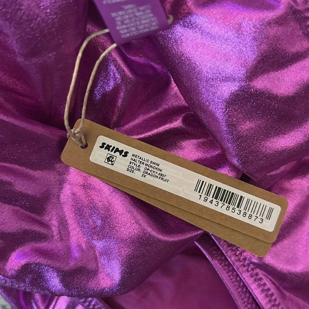 💜SKIMS  (C4) METALLIC SWIM MONOKINI SWIMSUIT IN DRAGON FRUIT 2X NWT